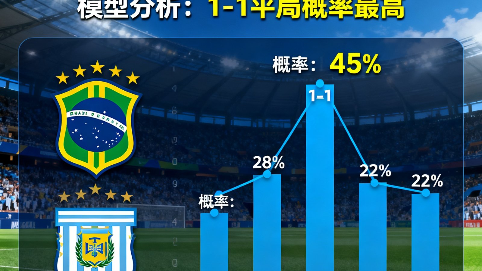 巴西vs阿根廷世界杯预选赛赛前深度预测,模型显示1-1概率最高
